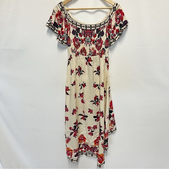 Lulus Danica Ivory Floral Print Smocked High-Low Maxi Dress Women’s Size XL - Picture 4 of 8